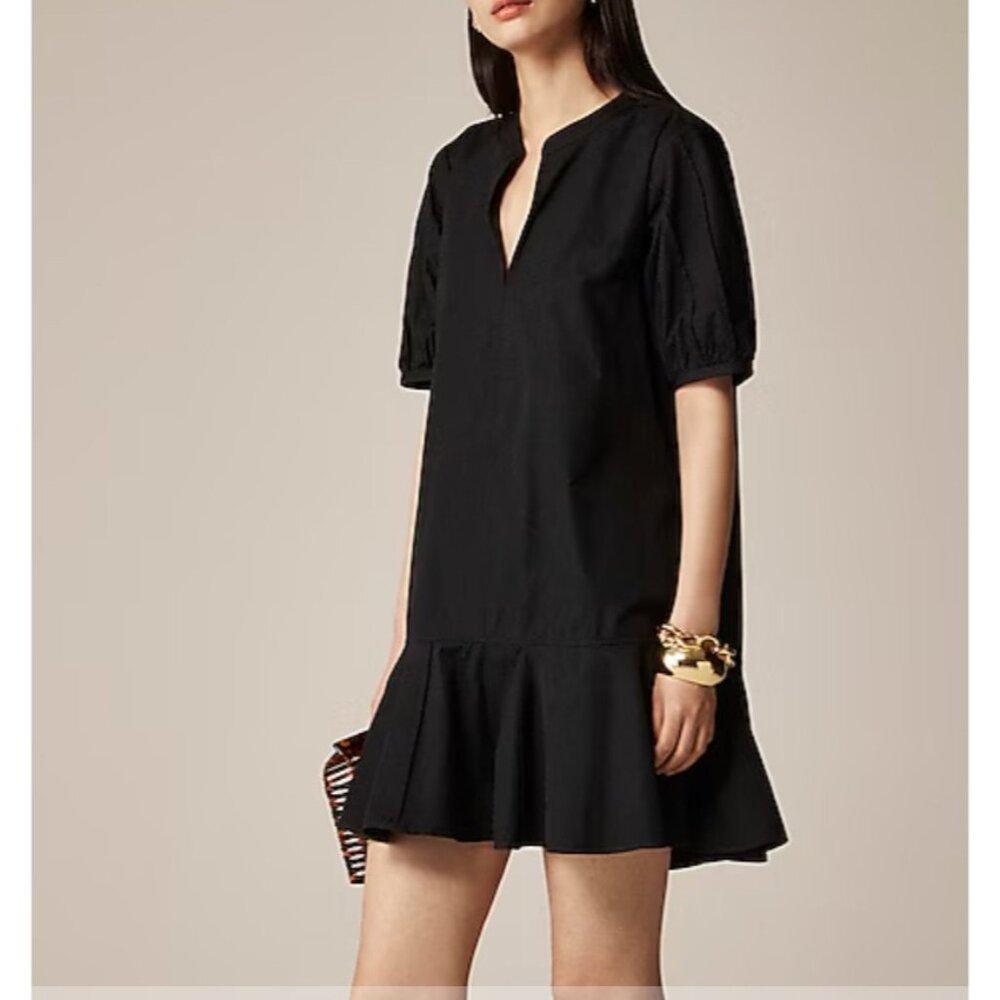 J.Crew Delilah dress in cotton poplin preppy ruffle blk sz‎ XS